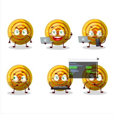 Sarı spiral şekerleme programlayıcısı tatlı çizgi film karakteri. Vektör illüstrasyonu