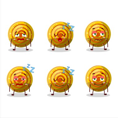 Uykulu yüzlü sarı sarmal şekerli çizgi film karakteri. Vektör illüstrasyonu