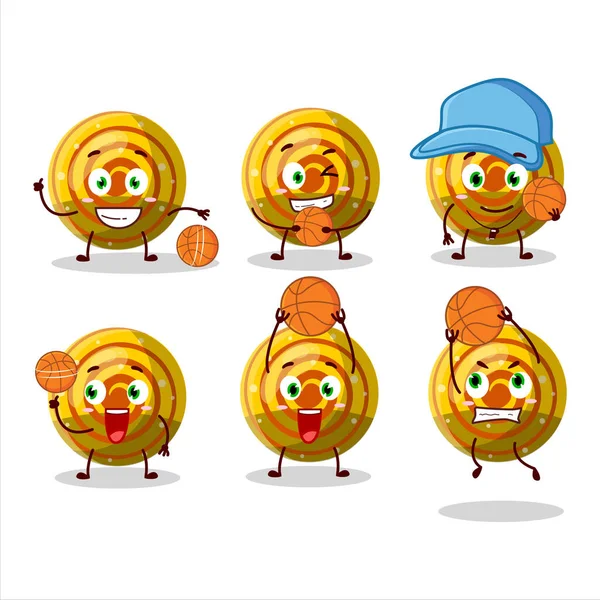 バスケットボール選手として才能のある黄色のスパイラルグミキャンディー漫画のキャラクター ベクターイラスト — ストックベクタ