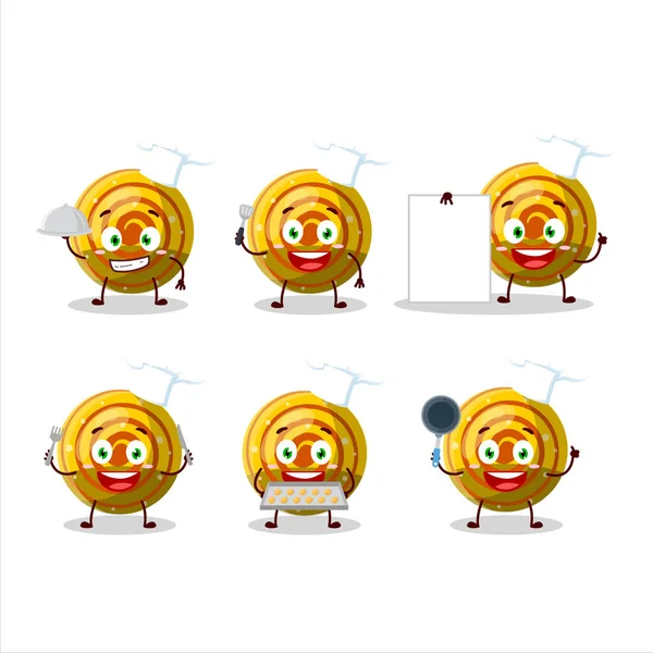 Personaje Dibujos Animados Caramelo Gomoso Espiral Amarillo Con Varios Emoticonos — Vector de stock
