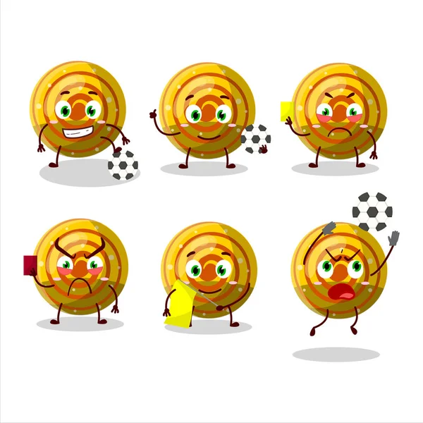 Yellow Spiral Gummy Candy Cartoon Character Working Football Referee Vector — Stockvektor