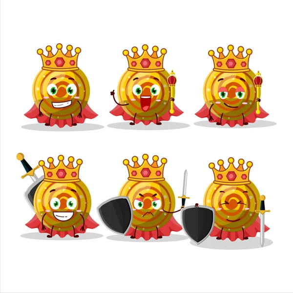 Charismatic King Yellow Spiral Gummy Candy Cartoon Character Wearing Gold —  Vetores de Stock