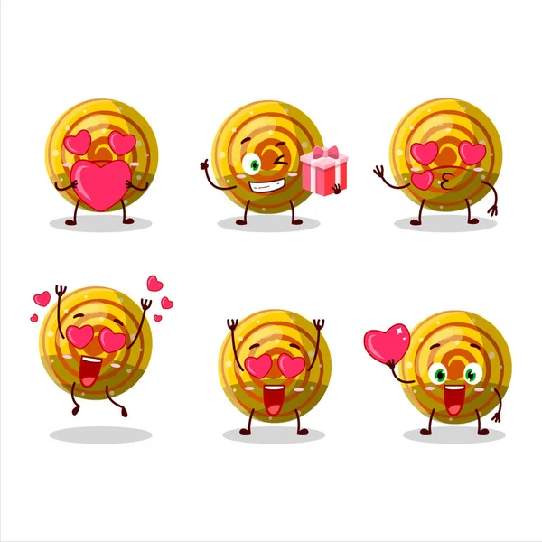 Jaune Spirale Bonbons Gommeux Personnage Dessin Animé Avec Amour Émoticône — Image vectorielle