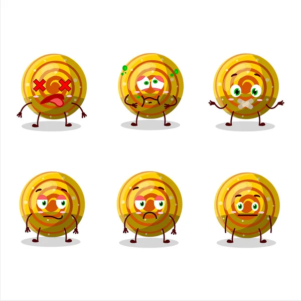 Yellow Spiral Gummy Candy Cartoon Character Nope Expression Vector Illustration — Stockvektor