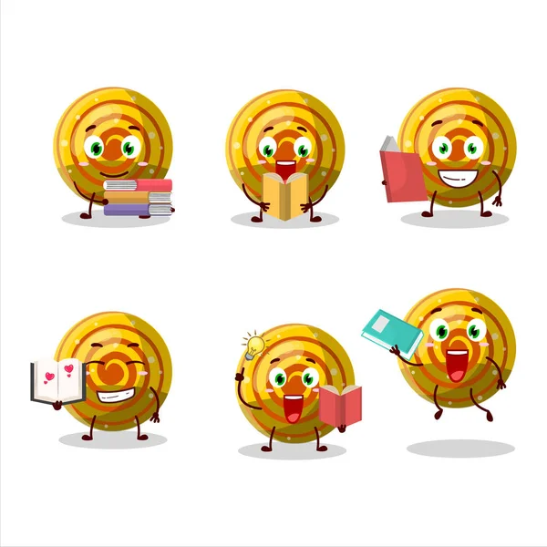 Ein Bild Von Gelben Spirale Gummibärchen Cartoon Figur Konzept Liest — Stockvektor