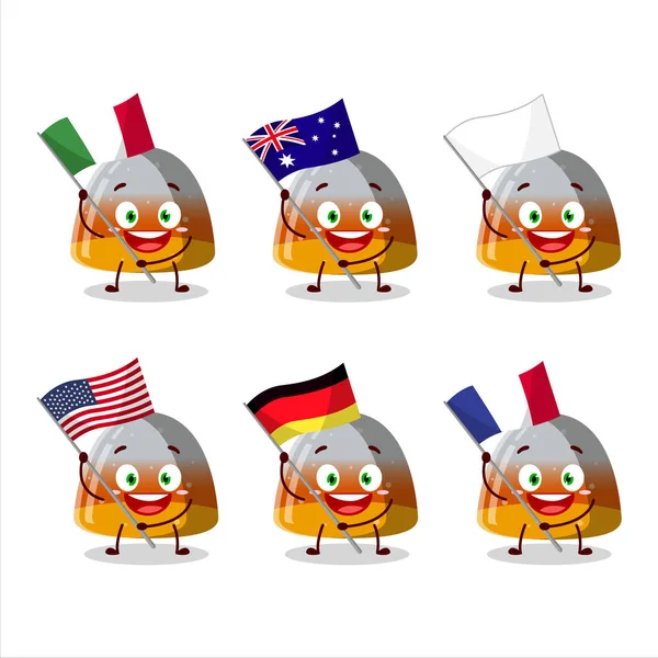 Gummy Corn Cartoon Character Bring Flags Various Countries Vector Illustration — Stockvektor