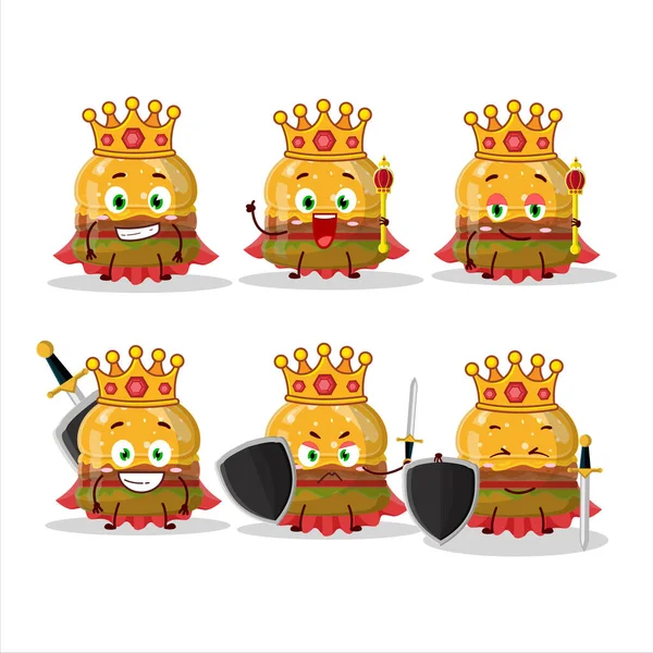 Charismatic King Hamburger Gummy Candy Cartoon Character Wearing Gold Crown —  Vetores de Stock
