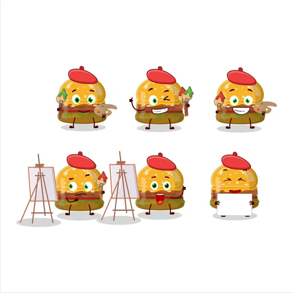 Hamburger sanatçısı, şekerli çizgi film karakteri, fırçalı.