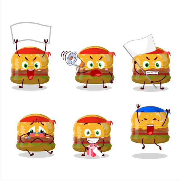 Mascot design style of hamburger gummy candy character as an attractive supporter — Stock Vector
