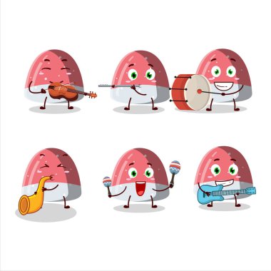 Çizgi film karakteri sakızlı şekerlemeler bazı müzik enstrümanları çalıyor. Vektör illüstrasyonu