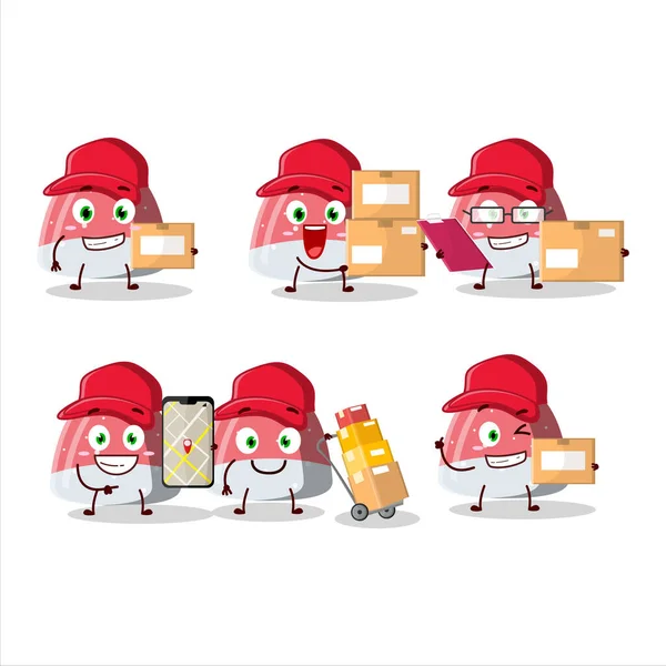 Dibujos Animados Diseño Personajes Inflorescos Caramelos Gomosos Trabajando Como Mensajero — Vector de stock