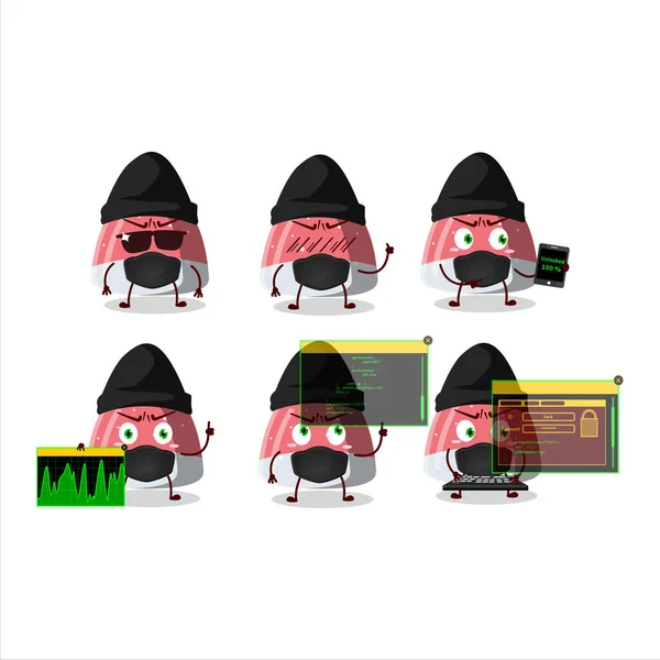 Une Mascotte Personnage Bonbons Gommeux Hacker Pufflettes Avec Illustration Vectorielle — Image vectorielle