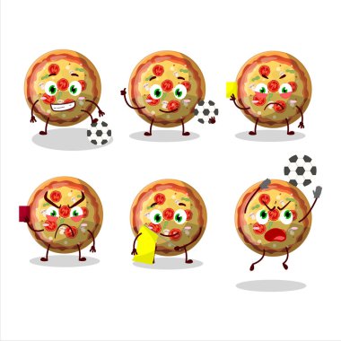 Pizza şekerli çizgi film karakteri futbol hakemi olarak çalışıyor. Vektör illüstrasyonu