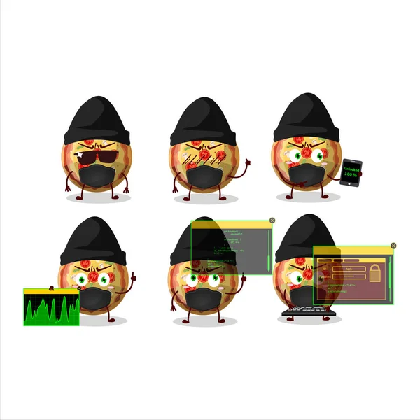 Une Mascotte Personnage Bonbons Gommeux Pizza Hacker Avec Illustration Vectorielle — Image vectorielle