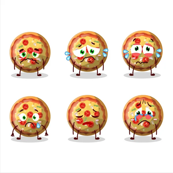 Pizza Gummy Candy Cartoon Character Sad Expression Vector Illustration — Stock Vector