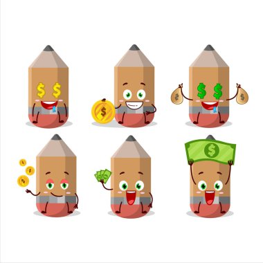 Şirin ifadeli kalem çizgi film karakteri para getiriyor. Vektör illüstrasyonu