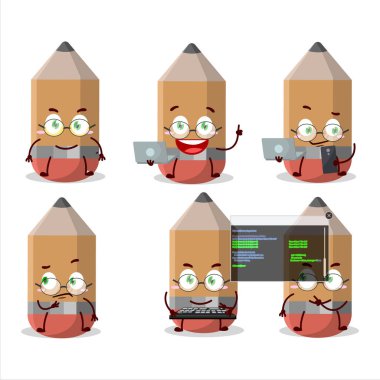 Çizgi film karakteri ile programlanmış bir kalem. Vektör illüstrasyonu