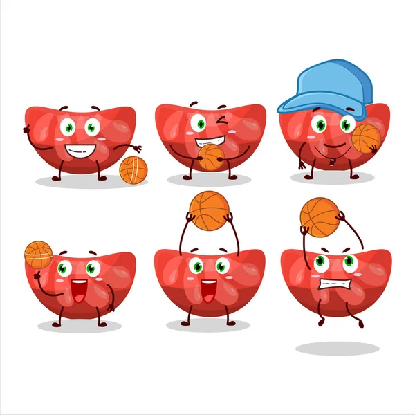 Karakter Kartun Permen Karet Oranye Merah Berbakat Sebagai Atlet Basket - Stok Vektor