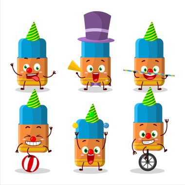 Çeşitli sirk gösterileri olan turuncu silginin çizgi film karakteri. Vektör illüstrasyonu