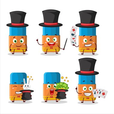 Bir turuncu silgi sihirbaz çizgi film karakteri sahnede rol alıyor. Vektör illüstrasyonu