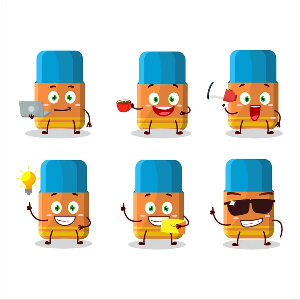 Orange Gomme Personnage Bande Dessinée Avec Différents Types Émoticônes Affaires — Image vectorielle