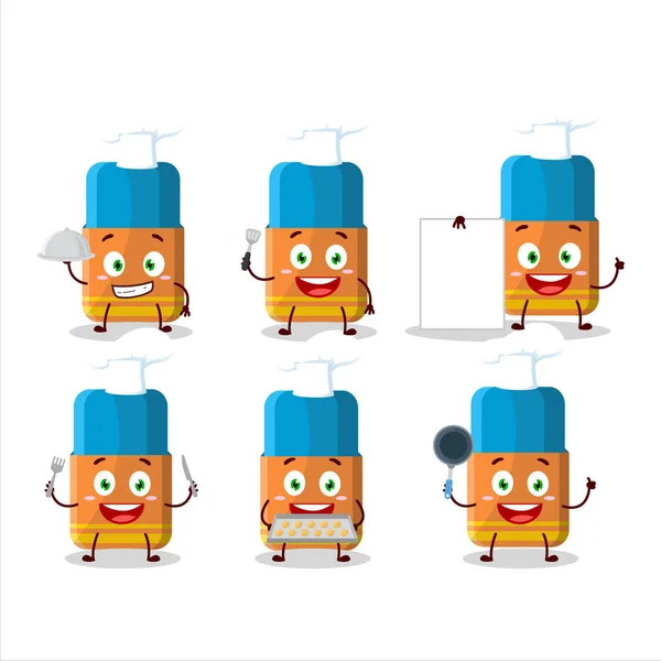 Personaje Dibujos Animados Borrador Naranja Con Varios Emoticonos Chef Ilustración — Vector de stock