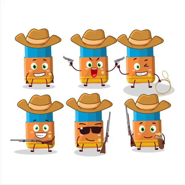 Cool Cowboy Laranja Borracha Personagem Dos Desenhos Animados Com Chapéu — Vetor de Stock