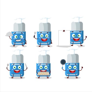 Değişik şef ifadeleri olan mavi silginin çizgi film karakteri. Vektör illüstrasyonu