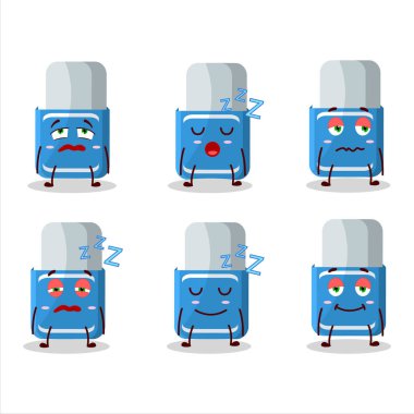 Uykulu ifadeli mavi silginin çizgi film karakteri. Vektör illüstrasyonu