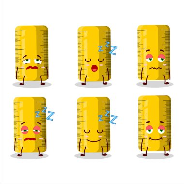 Uykulu yüzlü sarı cetvel çizgi film karakteri. Vektör illüstrasyonu