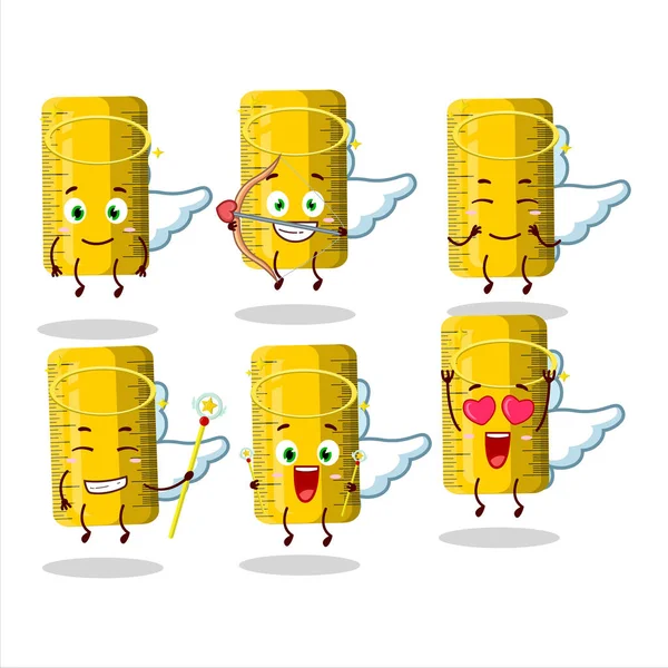 Sarı cetvel çizgi filmi sevimli bir melek karakteri olarak tasarlar. Vektör illüstrasyonu