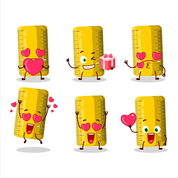 Κίτρινος Χαρακτήρας Κινουμένων Σχεδίων Χάρακα Αγάπη Χαριτωμένο Emoticon Εικονογράφηση Διανύσματος — Διανυσματικό Αρχείο