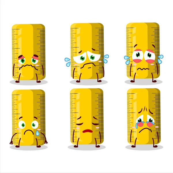 Hüzünlü ifadeli sarı cetvel çizgi film karakteri. Vektör illüstrasyonu