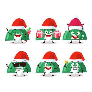 Noel Baba simgeleri ve yeşil ark cetveli çizgi film karakteri. Vektör illüstrasyonu