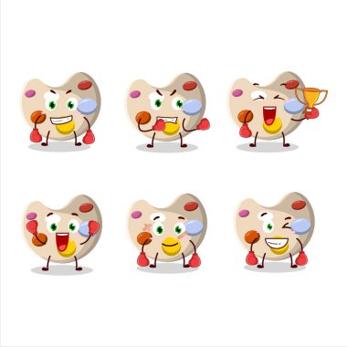 Sportif boya palet boks sporu çizgi film maskotu tasarımı. Vektör illüstrasyonu