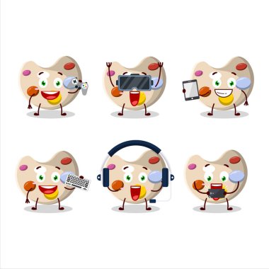 Renkli palet çizgi film karakteri çeşitli şirin ifadelerle oyunlar oynuyor. Vektör illüstrasyonu