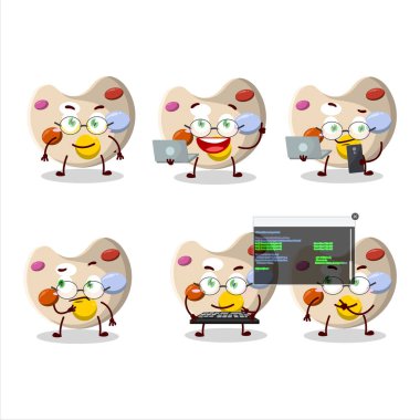 Renkli palet programcısıyla sevimli çizgi film karakteri. Vektör illüstrasyonu