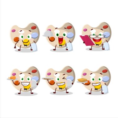 Mutlu boya palet garsonu çizgi film karakteri elinde tabak tutuyor. Vektör illüstrasyonu