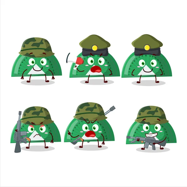 Charming Soldier Green Arc Ruler Cartoon Picture Bring Gun Machine — Stock vektor