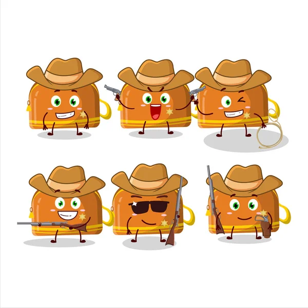 Cool Cowboy Orange Crayon Cas Personnage Dessin Animé Avec Chapeau — Image vectorielle