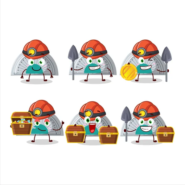 Miners White Arc Ruler Cute Mascot Character Wearing Helmet Vector — стоковый вектор