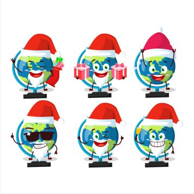 Noel Baba simgeleri ve dünya topu çizgi film karakteri. Vektör illüstrasyonu