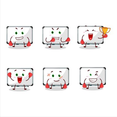 Sportif beyaz tahta boks sporu çizgi film maskotu tasarımı. Vektör illüstrasyonu