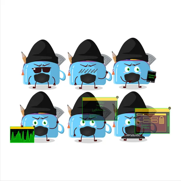 Hacker Blue Pencil Case Character Mascot Vector Illustration — Vettoriale Stock