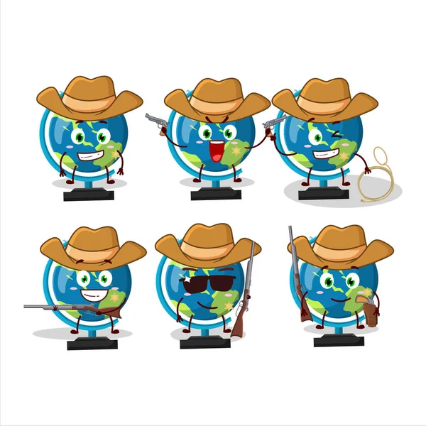 Cool Cowboy Globe Ball Cartoon Character Cute Hat Vector Illustration — Stock Vector