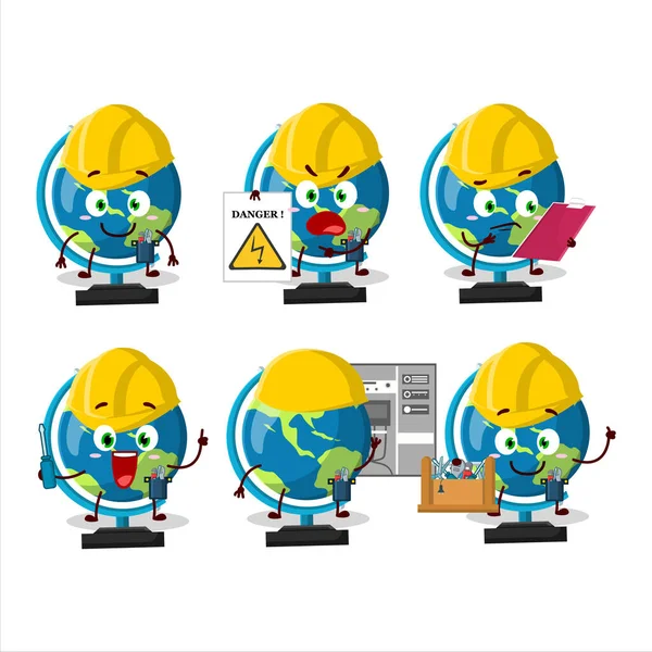 Professional Lineman Globe Ball Cartoon Character Tools Vector Illustration — 图库矢量图片