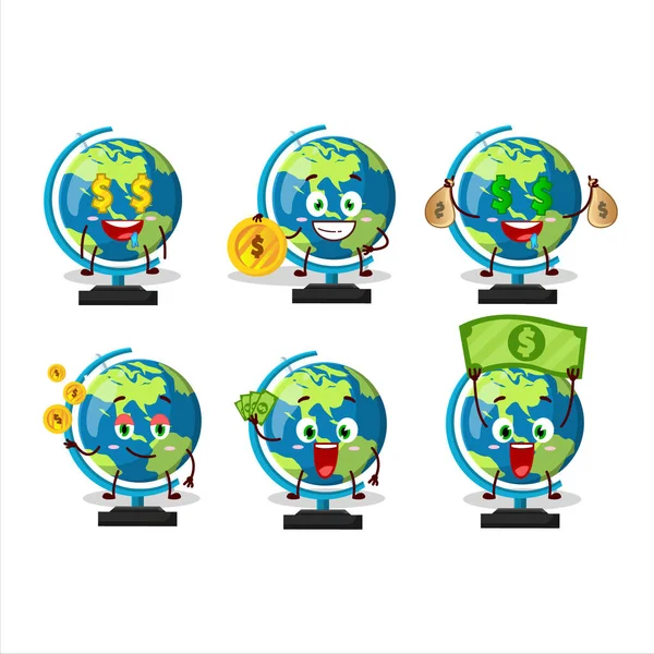 Globe Ball Postać Kreskówek Cute Emoticon Przynieść Pieniądze Ilustracja Wektora — Wektor stockowy