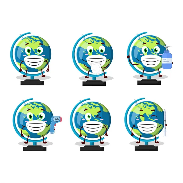 Picture Globe Ball Cartoon Design Style Keep Staying Healthy Pandemic — Wektor stockowy