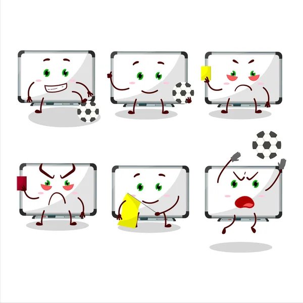 White Board Cartoon Character Working Football Referee Vector Illustration — стоковый вектор