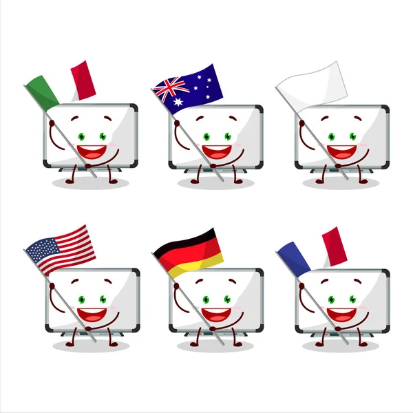 White Board Cartoon Character Bring Flags Various Countries Vector Illustration — Image vectorielle